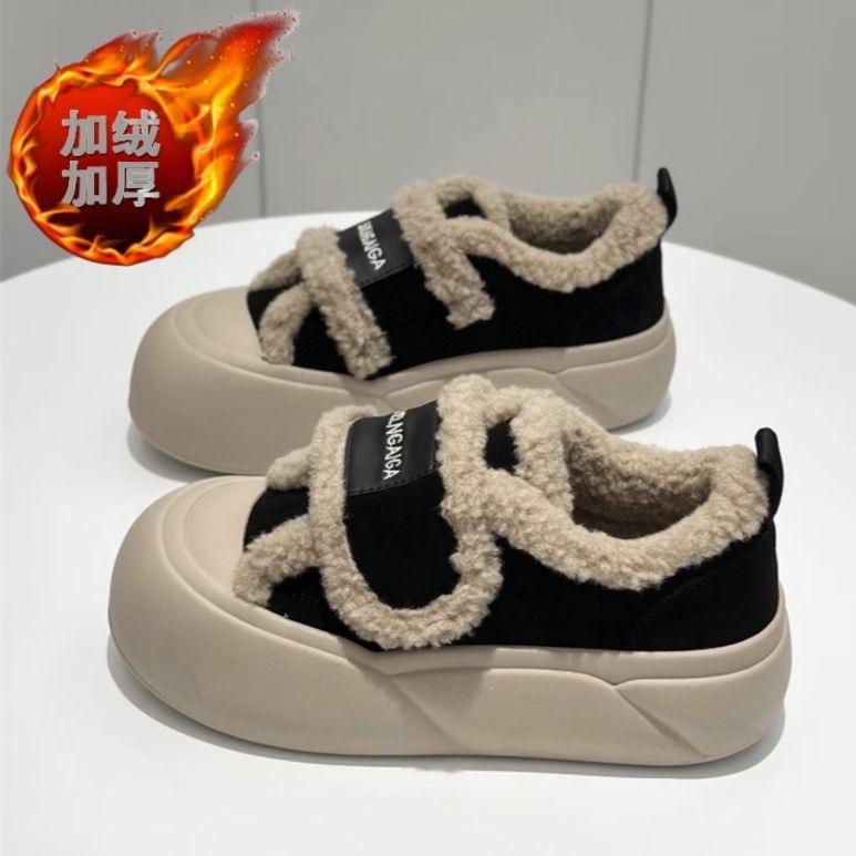 Muffin Sole Velcro Cotton Shoes Women's Winter Velvet Thickened 2026 Winter New Bread Shoes