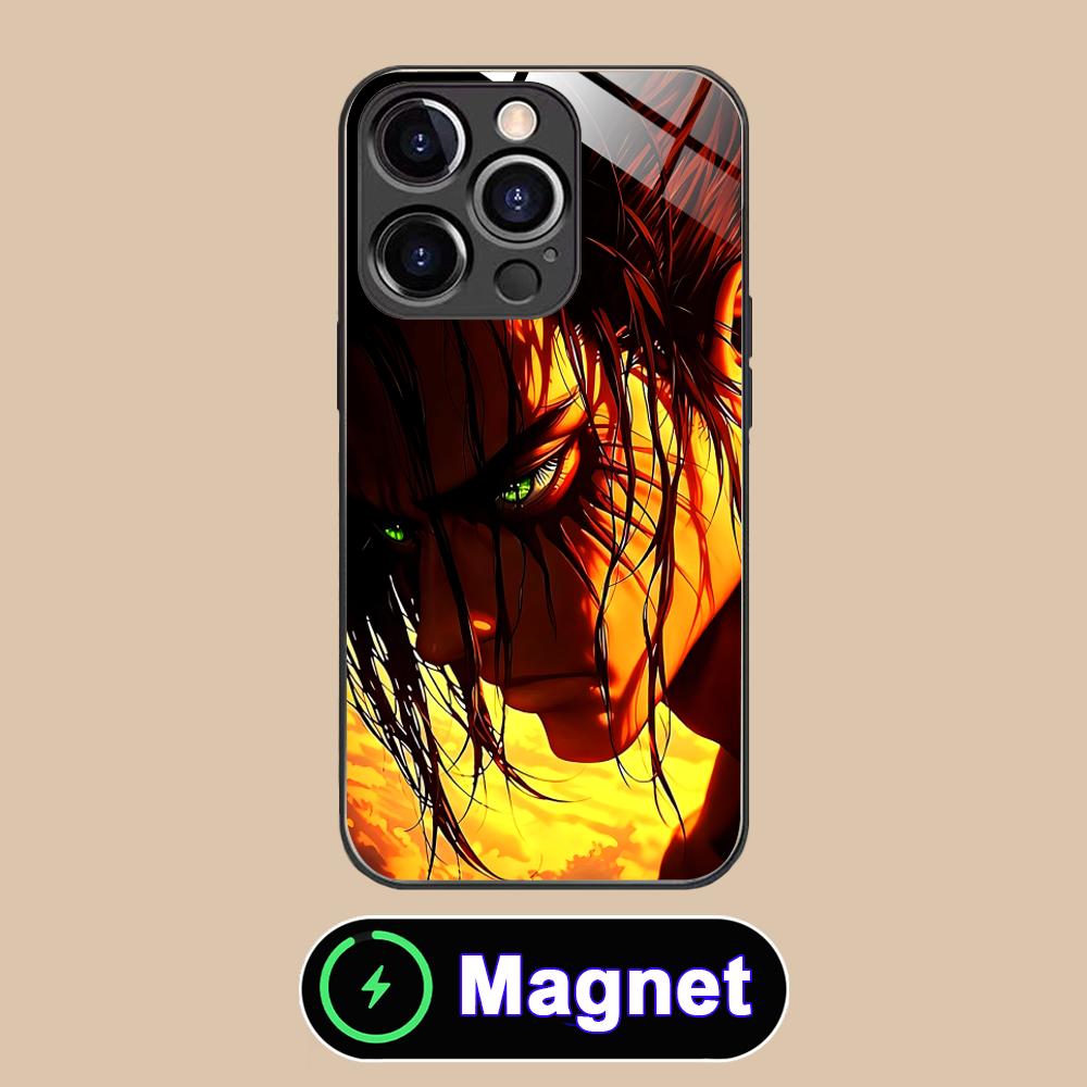 

AOT Eren Yeager Glass MagSafe Mobile Phone Case for iPhone 17 16 15 14 13 12 11 Air Pro Max Plus Mini Colorful Cover iPhone 11 Pro Max