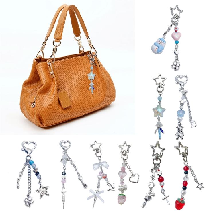 Sweet Star Heart Bead Charm Pendant Chain Phone Straps Pocket Keychain Strap