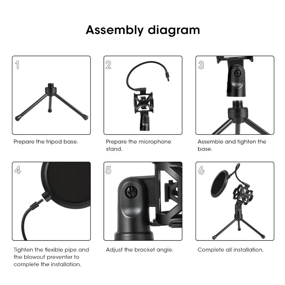 Shock Absorbing Microphone Tripod Stand for Mic with Handle Diameter Under 44mm Music Singing