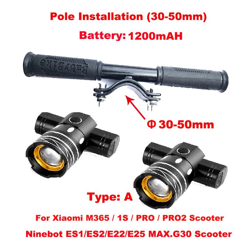Electric Scooter LED Lamps Headlight USB Rechargeable Zoomable Bike Light for Xiaomi 1S M365 PRO2 Ninebot Skateboard Accessories Lamp 1200 no signal
