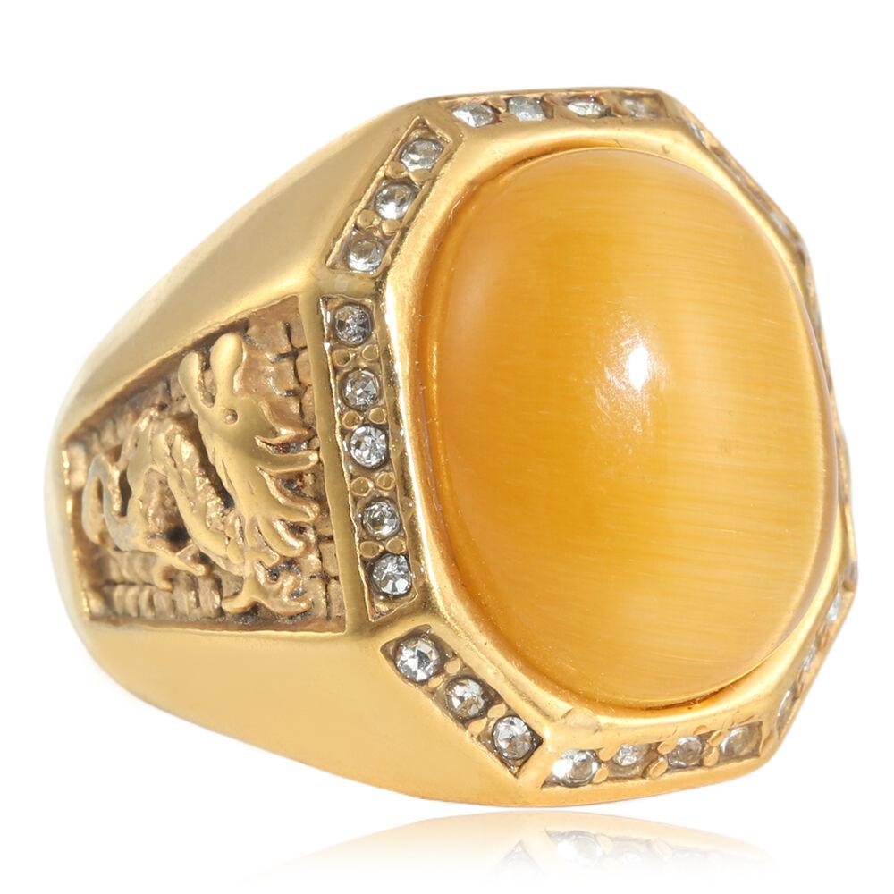 

Европейские и американские ювелирные изделия из титановой стали, кольцо с изображением животного-дракона, ретро-модные мужские аксессуары, кольцо из нержавеющей стали с овальным камнем 27086 No. 9 золотой