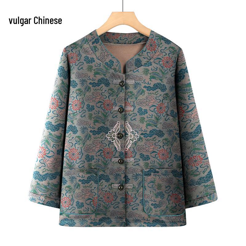 

Elderly Women s Floral Long-Sleeve Button-Up Shirt 3XL
