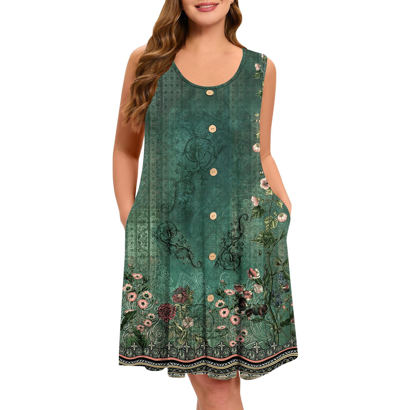 

Літні сукні для жінок пляжні накидки без бретелей бохо з квітковим принтом сарафан S