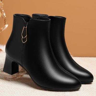 Damen Warme Baumwollschuhe Retro Knöchel Plüsch Samt Lederstiefel Herbst Winter Warme Schuhe Spitzschuh Hohe Absatzstiefel