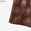 ZANZEA Womens Casual Round Neck Ruffles Short Sleeve Loose Print Blouse