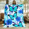 Blaue Schmetterlinge Floralmuster Fleece-Decke Natur-inspiriertes Design Weicher Plüsch-Überwurf für Damen Mädchen Zimmerdekoration