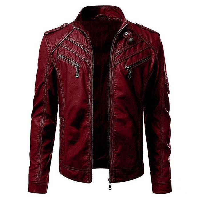 2023 European & American Stand-Up Collar Men's Punk Motorcycle Leather Jacket