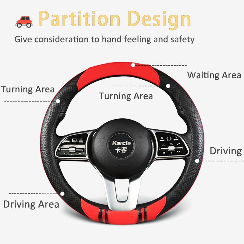 Karcle 38CM Embossed Leather Car Steering Wheel Cover Universal Anti-Slip Car Steering Wheel Protective Fit Most Cars Suvs