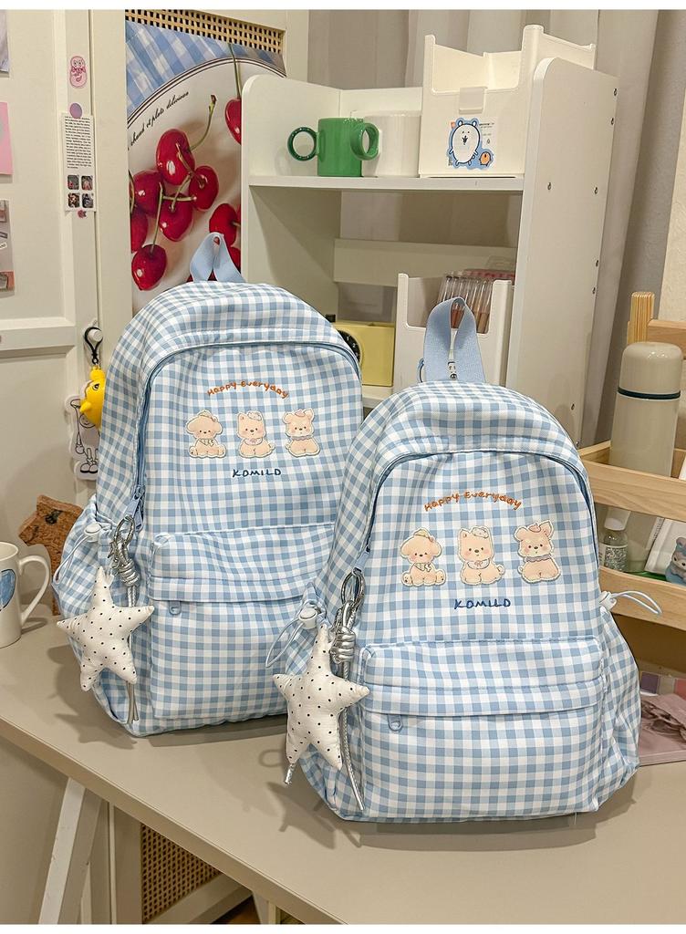 Schoolbag new cute pink plaid cat schoolbag sweet clear backpack large capacity high value going out girl backpack