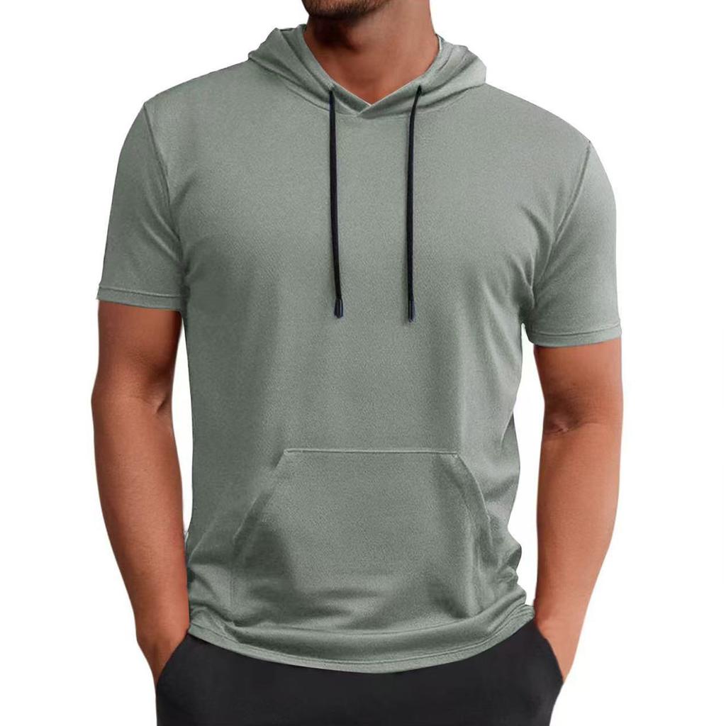 Men's Hooded Pocket Short Sleeved Casual And Comfortable Short Sleeved Top