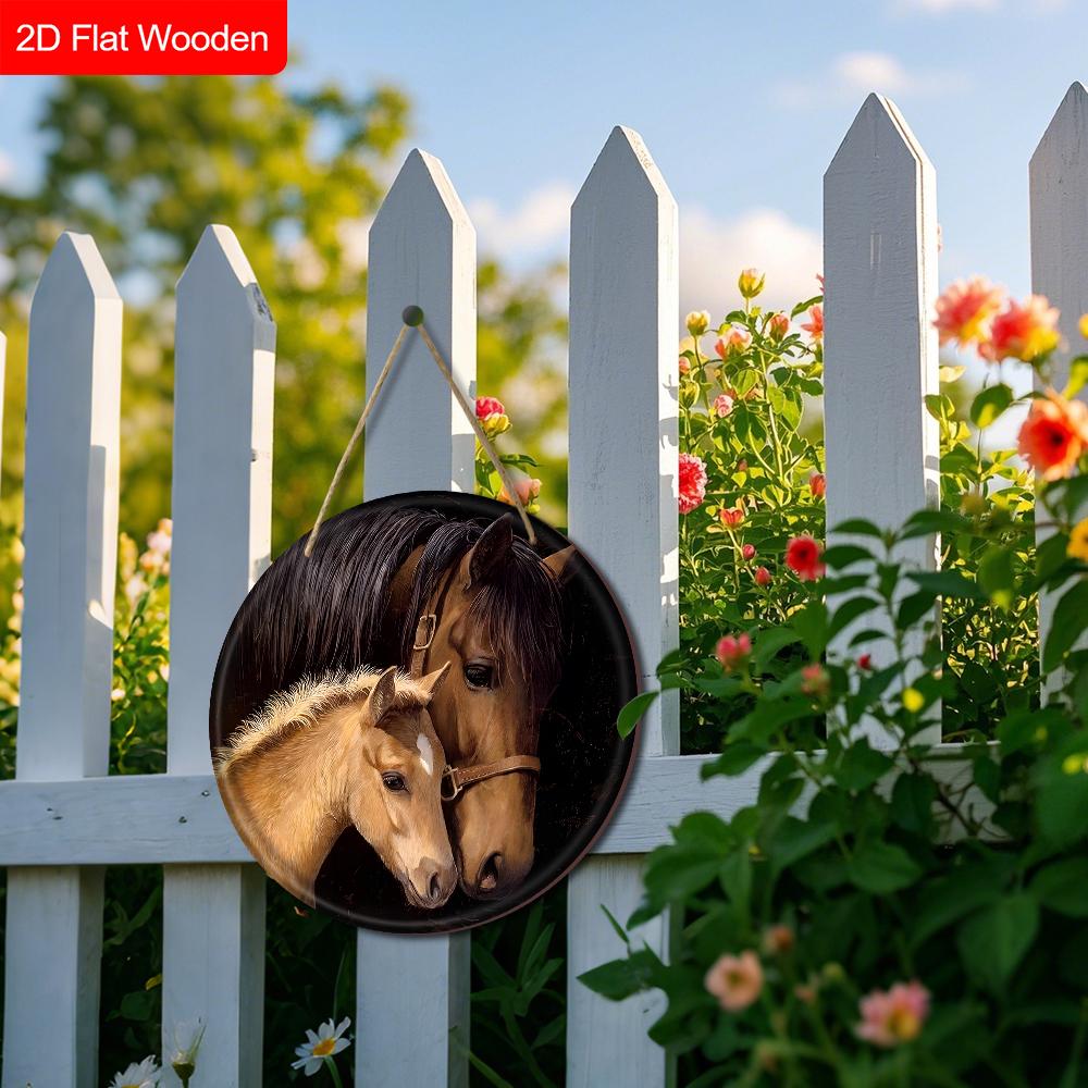 Unique Wooden Sign with Horse Pattern - Charming Round Sign for Front Door, Wall Hanging Decor - Ideal Gift for Friend & Family
