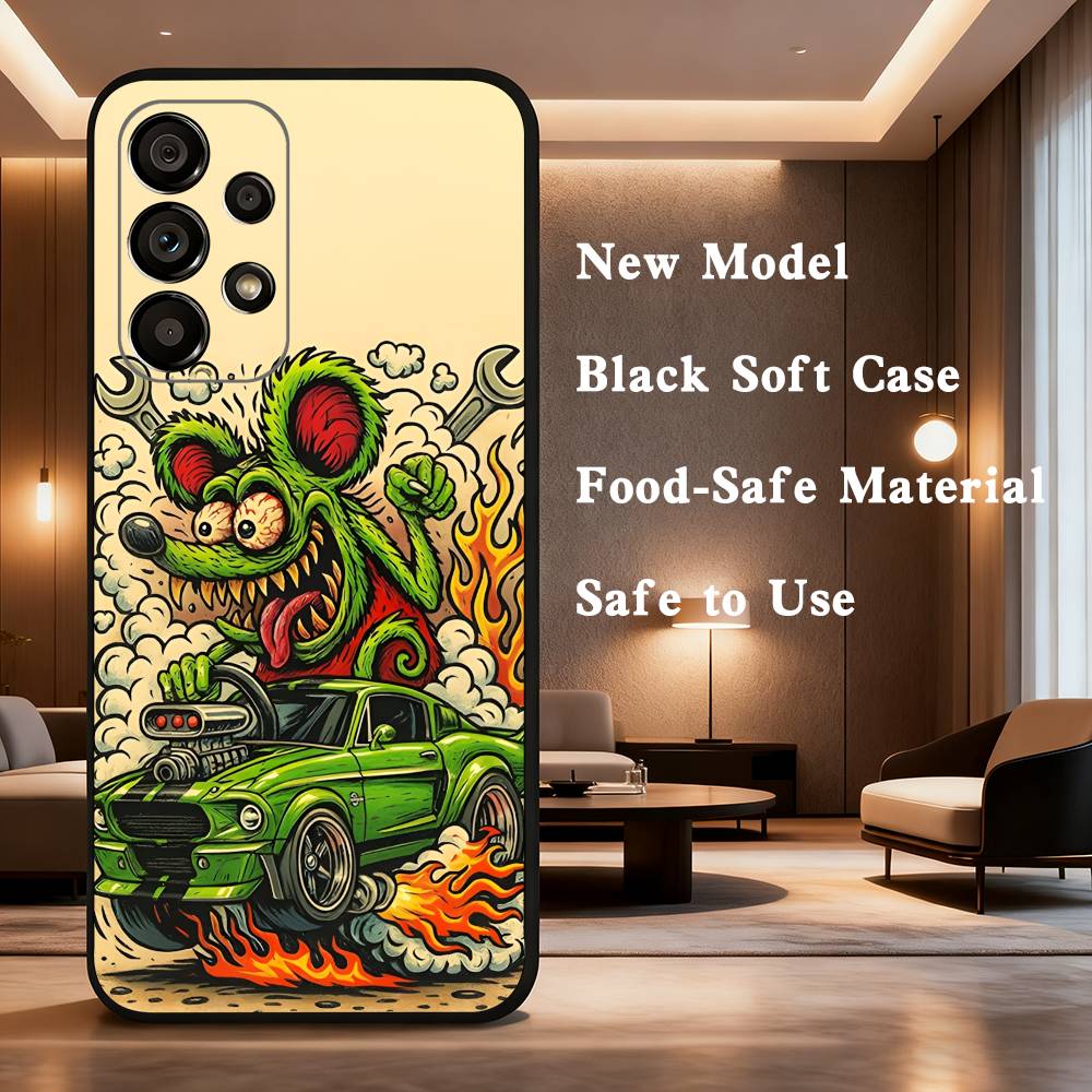 Rat F-Fink Phone Case For Samsung Galaxy A73,31,8,9,53,32,72,41,J7,52,71,22,Note Soft Black Silicone Cover