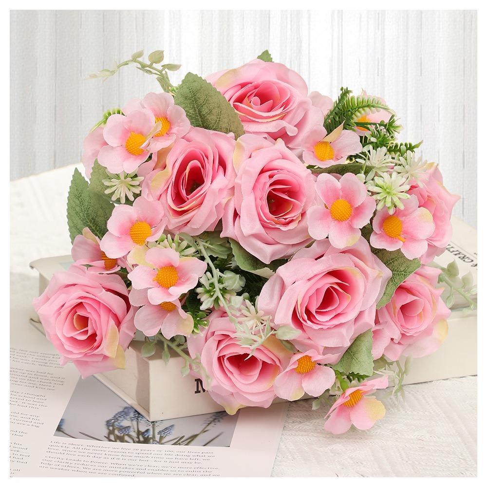 

7-ветковый имитированный цветок в стиле масляной живописи, искусственные розы, искусственные шелковые цветы, садовые украшения розовый