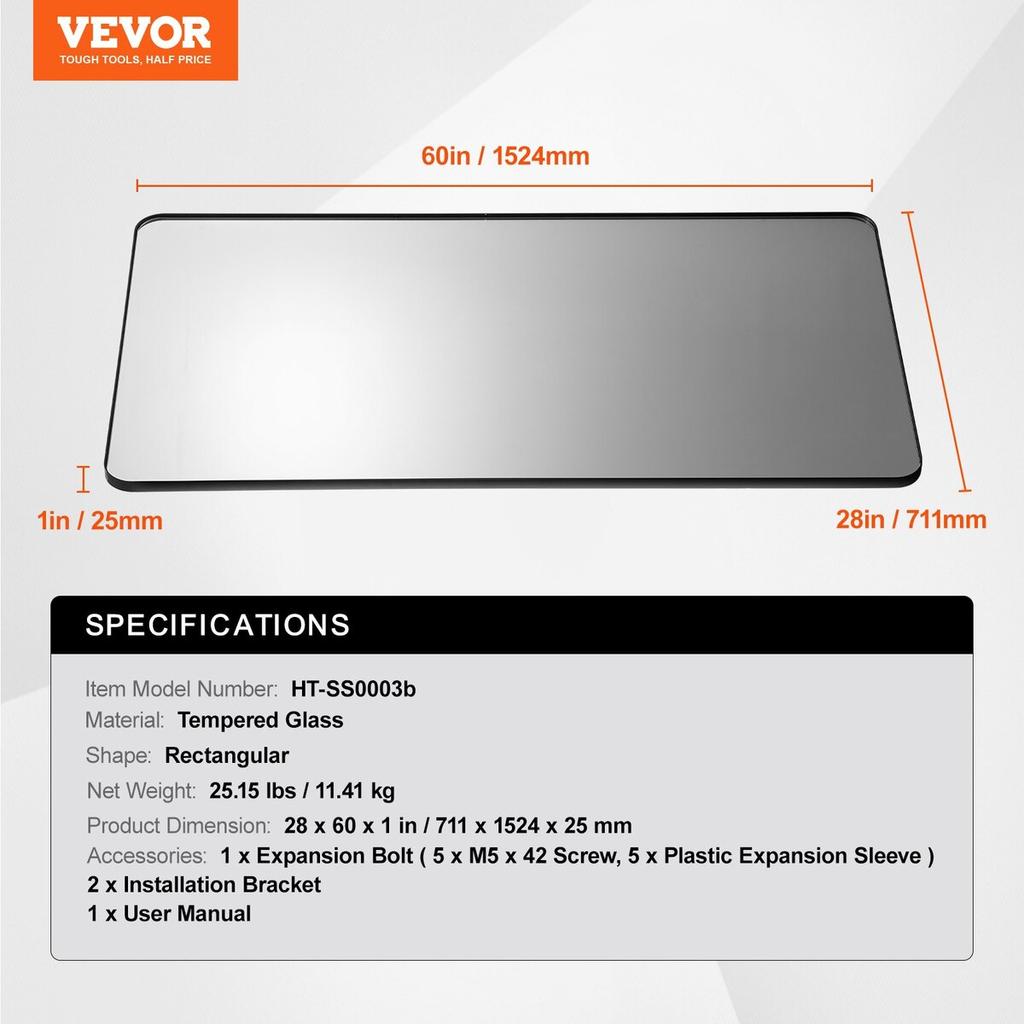 Square Wall Mounted Mirror 28" X 60" Mirror with Aluminium Alloy Frame
