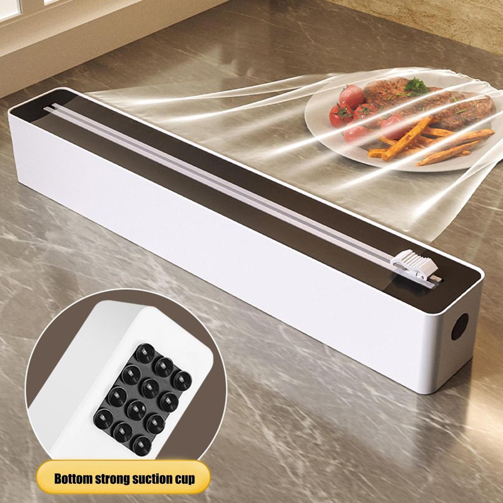 Wrap Organizer With Cutter Kitchen Wrap Dispenser Sturdy Food Cling Film Cutter Space-Saving Storage For Wax Paper