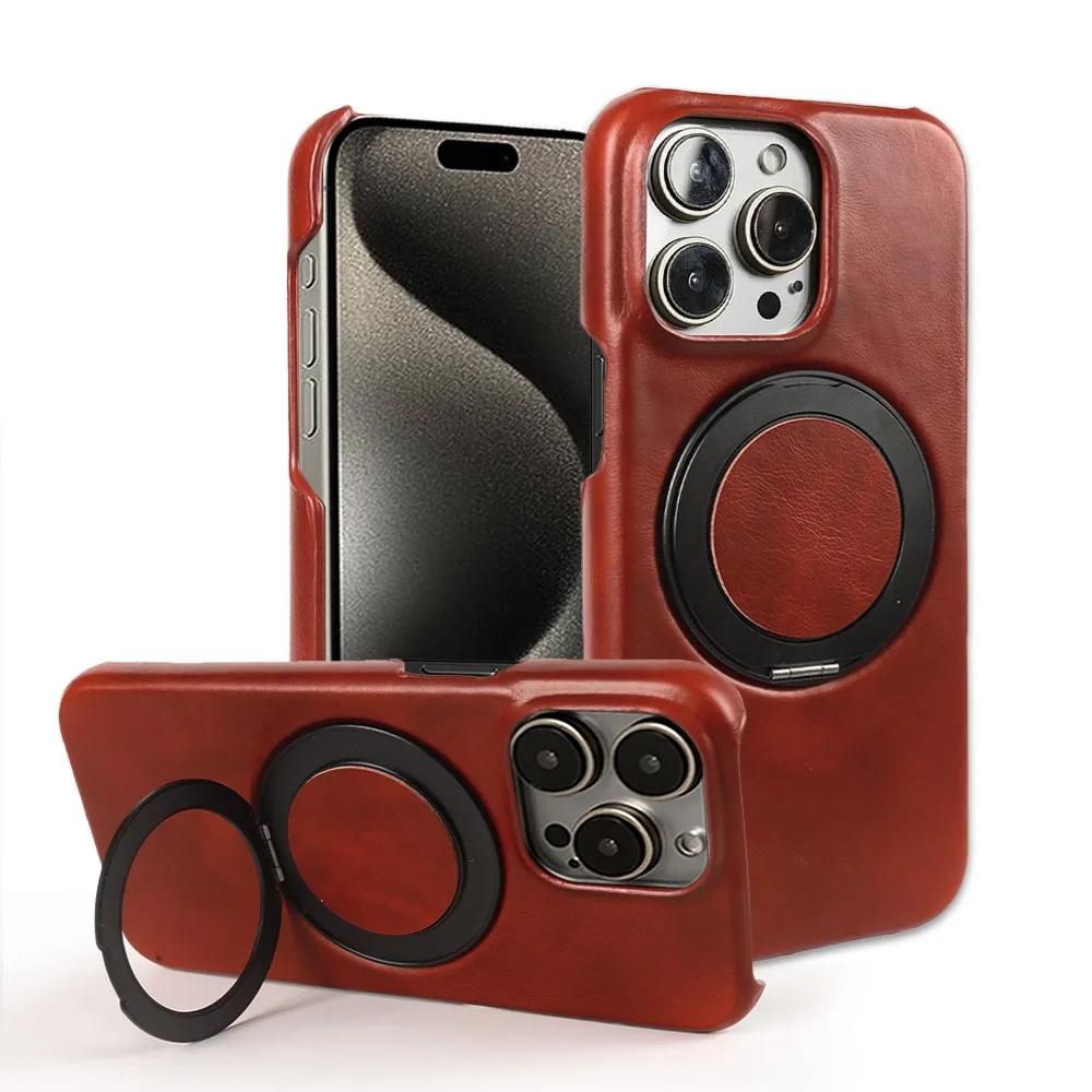 

Роскошный Магнитный Держатель с Вращением на 360° Чехол из Натуральной Кожи Для iphone 15 Pro Max 16Pro 14Pro 13 12 11 Зарядка Magsafe Задняя Крышка Genuine Leather&iPhone Air