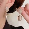 Classic Pearl Drop Earrings Shiny Champagne Pearl Zircon Earrings  For Women