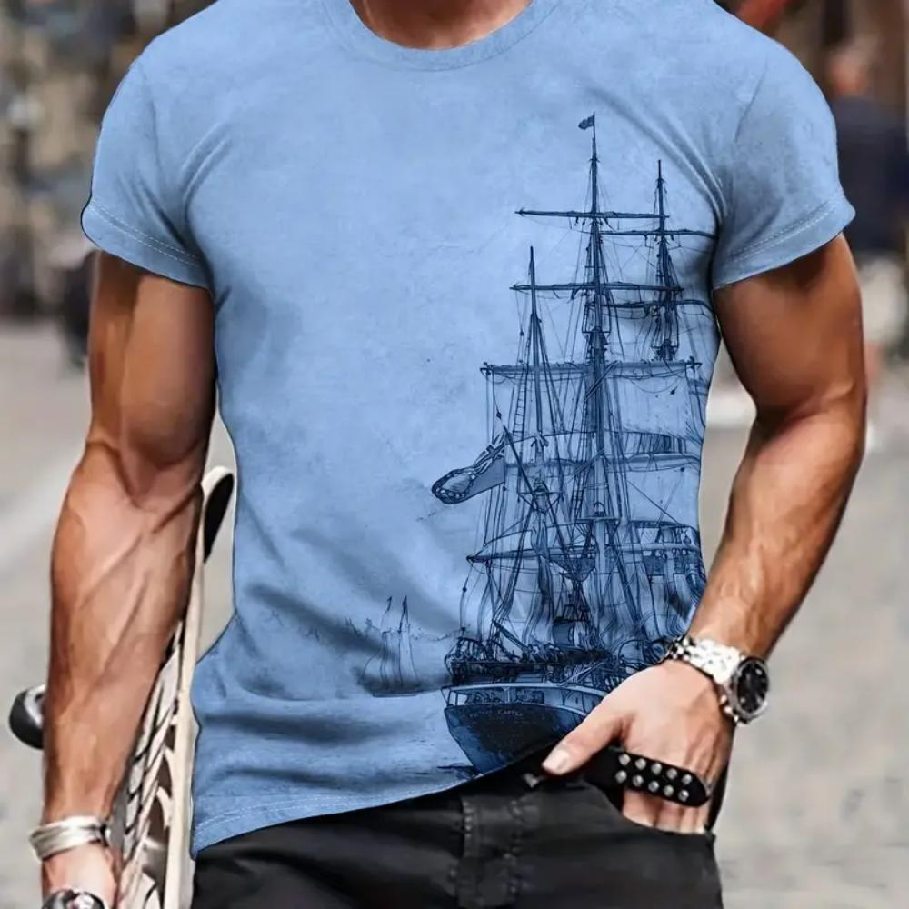 Vintage T-Shirts Men Spring Clothing Boat Graphic Apparel Streetwear Men's Clothing Casual Short Sleeve Tops For Male Shirt Tees