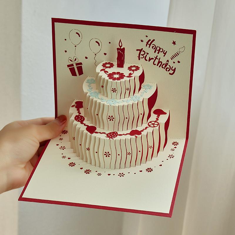 Biglietto Torta di Compleanno Pop-Up 3D - Scultura di Carta Piegata Creativa Regalo per Fidanzato o Fidanzata
