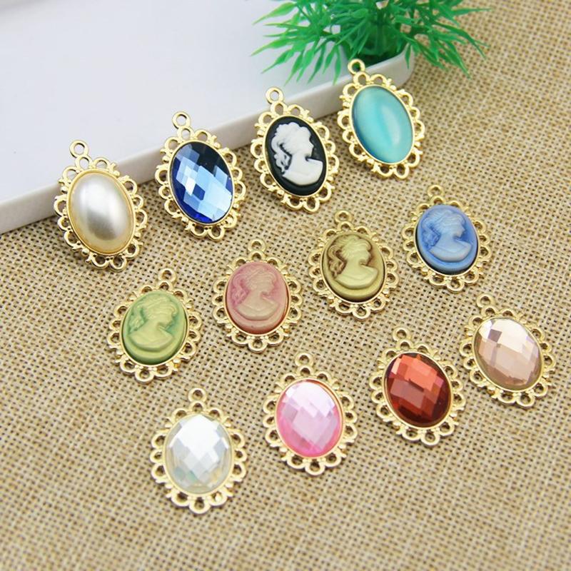 Antique Silver Oval Zinc Alloy Pendant With An Inlaid 18*25Mm Beauty Head Design, Hair Accessory Necklace, Diy Jewelry Accessory