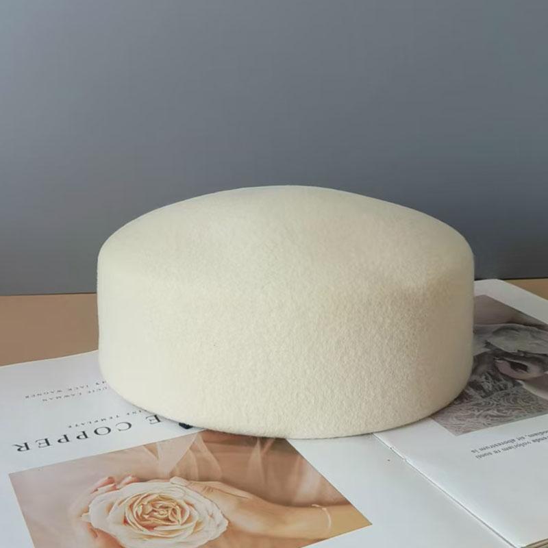 Ladies Elegant Fashion 100% Wool Hard Top Fedora Hats Winter Warm Felt Berets Hat Women Fascinator Wedding Dinner Pillbox Cap