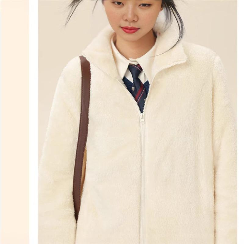 Doppelseitige Fleecejacke Damen Herbst und Winter neue Fleecejacke Stehkragen Strickjacke Jacke Pullover vielseitig