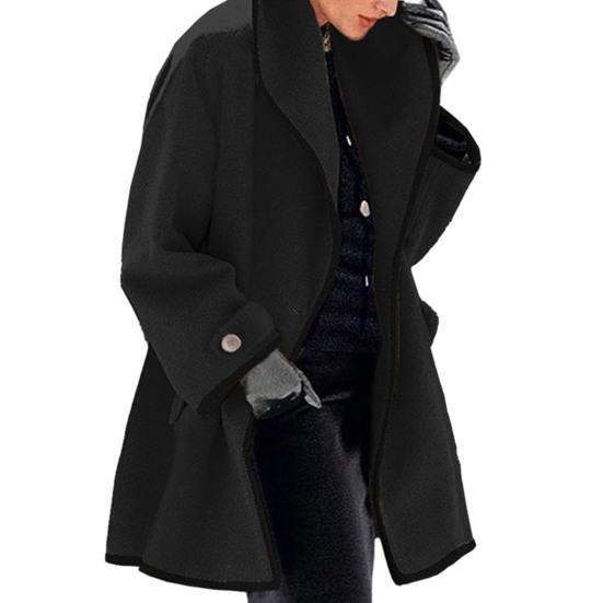 Cappotto da donna in tinta unita allentato con bottone singolo, spesso, caldo, a maniche lunghe, con cappuccio, in lana, capispalla invernale femminile