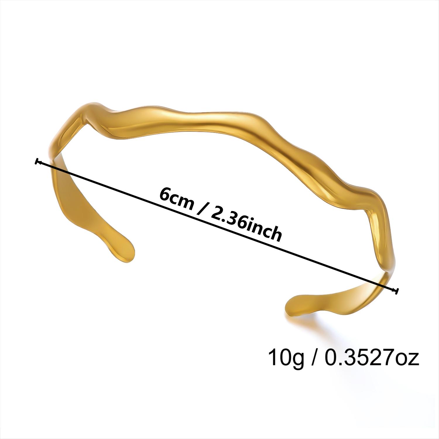 Abstract Sculptural Liquid Gold Cuff Bangle for Women Stainless Steel Waterproof Irregular Wavy Statement Bracelet