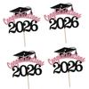 2026 Graduation Party Supplies 4PCS Cake Toppers With Paper Materials Design Paper Graduation Cake Inserts