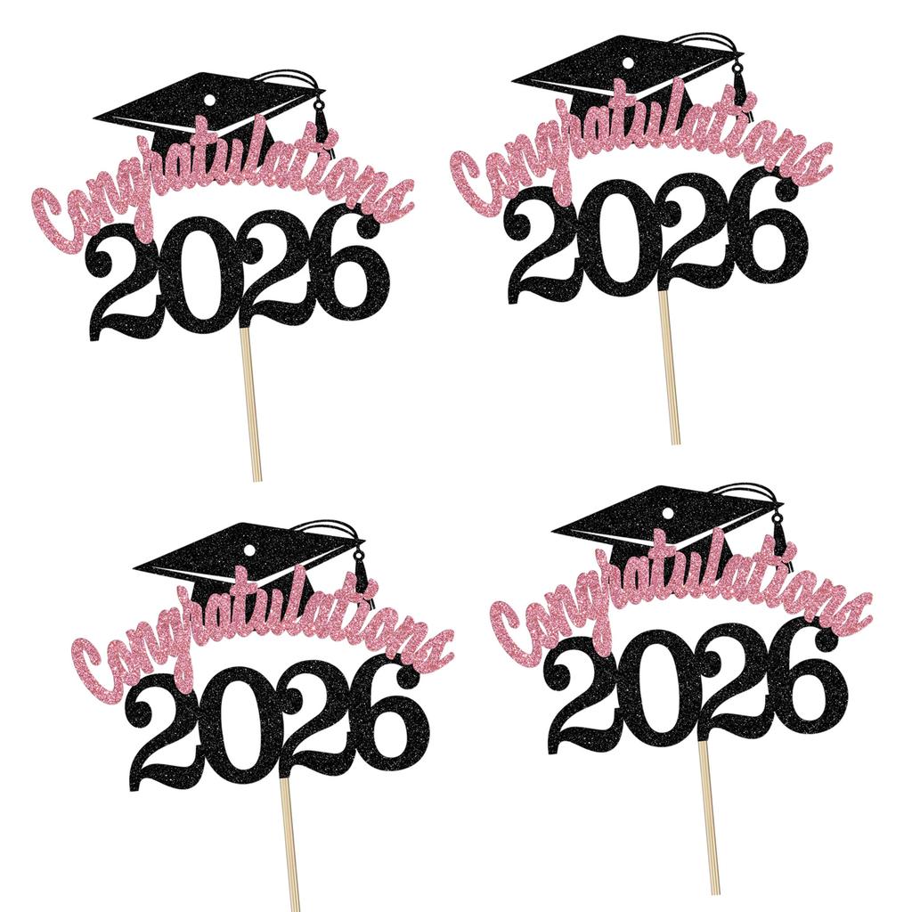 2026 Graduation Party Supplies 4PCS Cake Toppers With Paper Materials Design Paper Graduation Cake Inserts