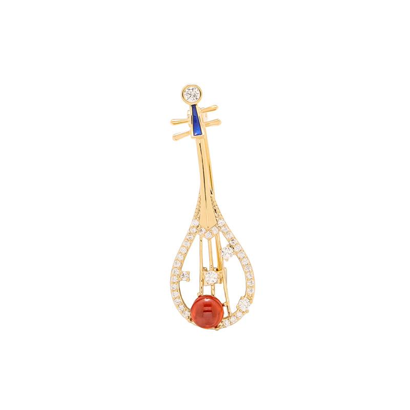 Chinese Ancient-style Pipa Brooch Women's Corsage Anti-leakage Pin Musical Instrument Clothing Decoration