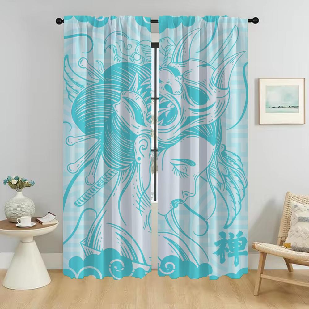 

Японские шторы для спальни, перегородки, элегантные шторы для комнаты, 2 шт., украшение на Хэллоуин, оконная штора для гостиной, кухни W50xH70cmx2pcs-CL