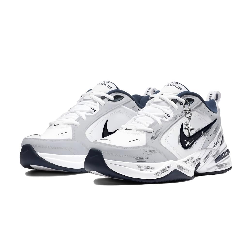 Nike Air Monarch 4 Misty Night Starlight Textile, Leather Low Top Chunky Sneakers Men's Black White Gray 415445-102(Team141-)