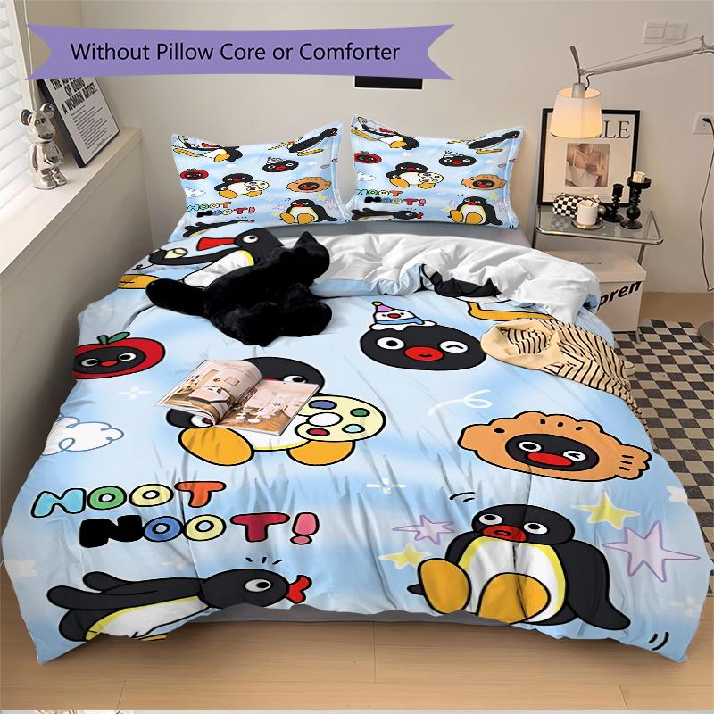 3Pcs Penguin Party Parade Bedding Set Quilt Cover Pillowcase Home Christmas Xmas Halloween Gift 1 Duvet Cover 2 Pillowcase Em92436