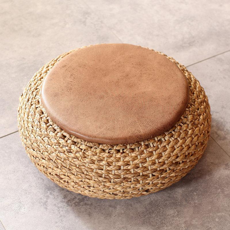 Handwoven Rattan Round Floor Cushion,Meditation Yoga Zafu Pillow Tatami Seat,Natural Boho Style Pouf Ottoman for Zen Living Room