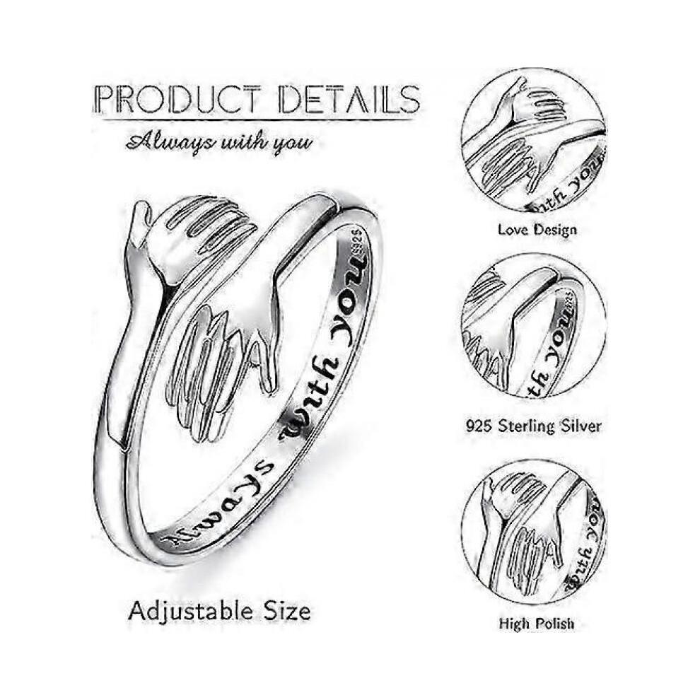925 Sterling Silver Hug Ring for Women Adjustable Hugging Hands Open Love Promise Friendship Ring
