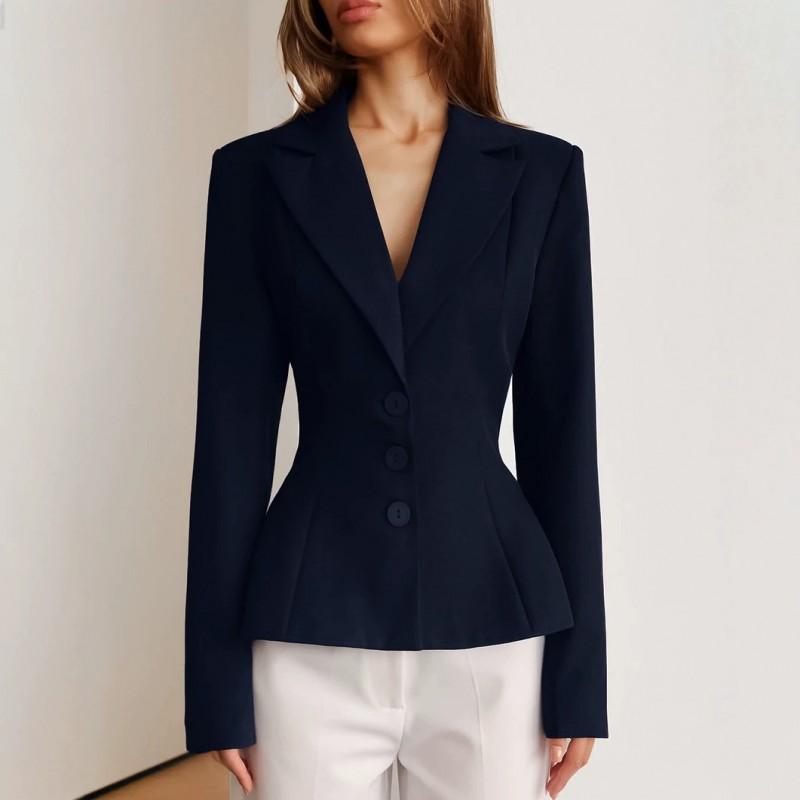 Womens Tailored Waist Blazer Solid Color Long Sleeve Office Work Jacket Slim Fit Elegant Suit Commute
