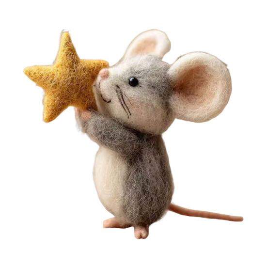 Felt Mouse with Star Handmade Cute Felt Mouse Figurine Mouse Holding Star Wand Ornament for Fall Home Decor Christmas Stocking Stuffer