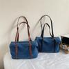 Solid Color Denim Tote Bag Korean Style Underarm Packs Cute Large Capacity Handbag  Women