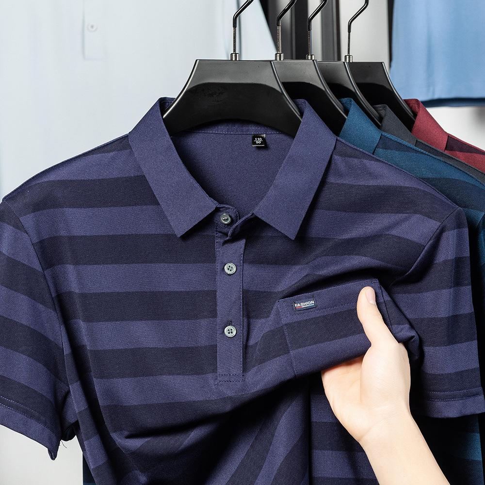 

Real Pocket Striped Short Sleeve T-Shirt Men S Loose Casual Polo Shirt Father S Top M