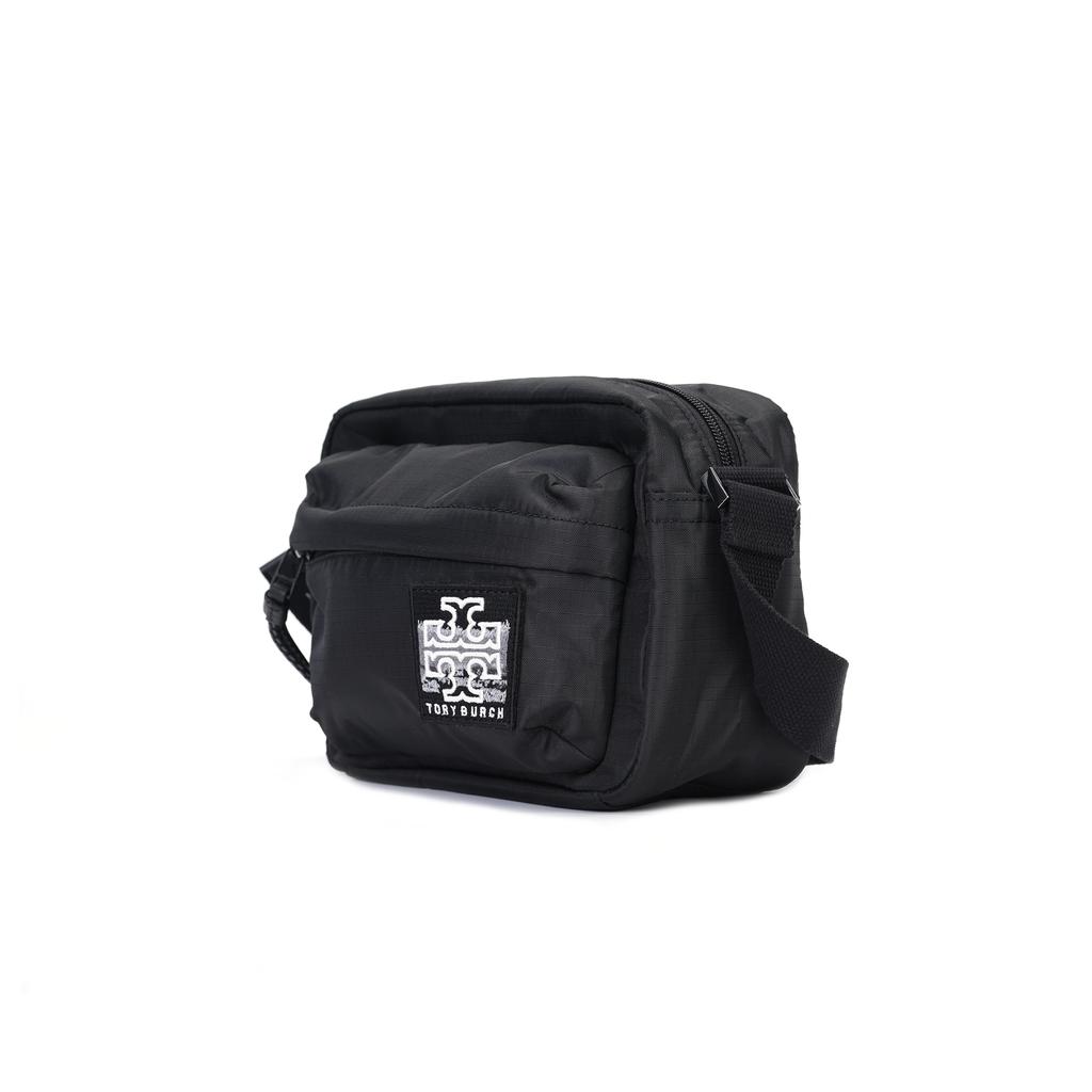 Tory Burch Ripstop Embroidered Logo Patch Top Zip Closure Fabric Shoulder Crossbody Bag Women bags Black 136873-001