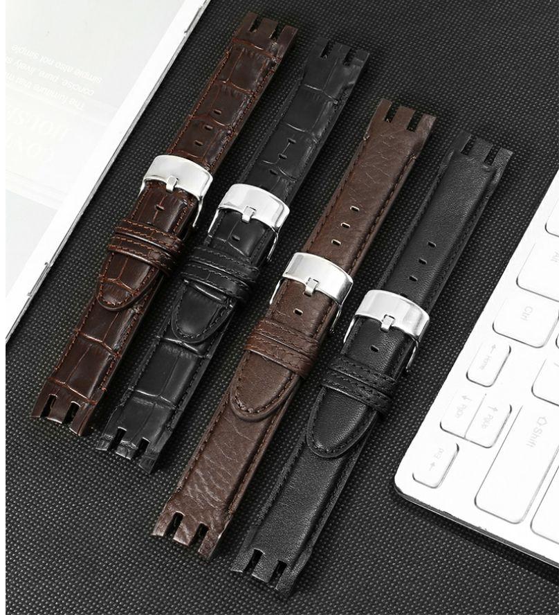 Dla Swatch Pasek do zegarka ze skóry naturalnej Męski Yrs403 412 402G Wodoodporny Odporny na pot Zakrzywione wycięcie Pasek do zegarka 21mm