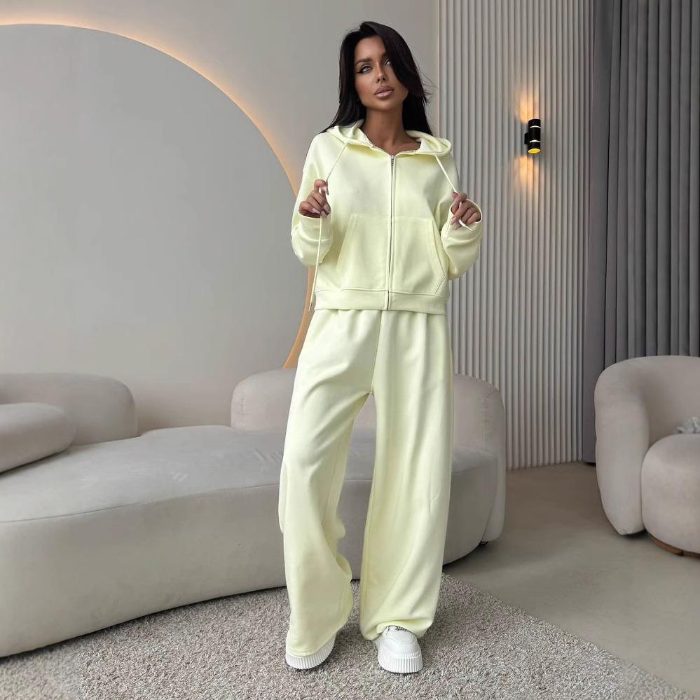 Women's 2-Piece Cotton Zip Up Hooded Sweatsuit Long Sleeve Pullover Jogger Set Casual Athletic Tracksuit