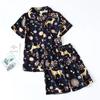 Spring and Autumn Ladies Cute Cartoon Floral Viscose Fiber Pajamas Two-piece Long-sleeved Home Service Cotton Summer Thin Shorts