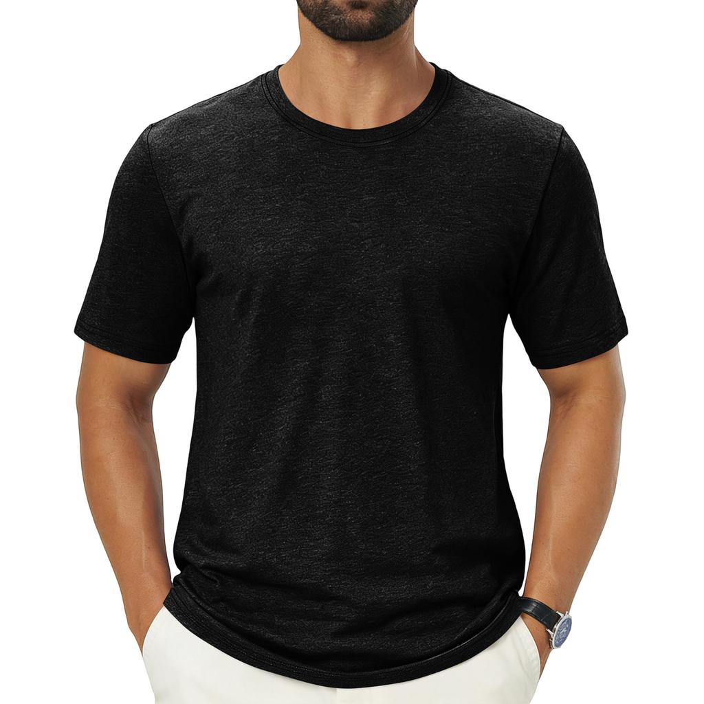 Men Crew Neck Short Sleeve T Shirt Outdoor Casual Basic Top Lightweight Breathable Fabric Fit Comfortable Design