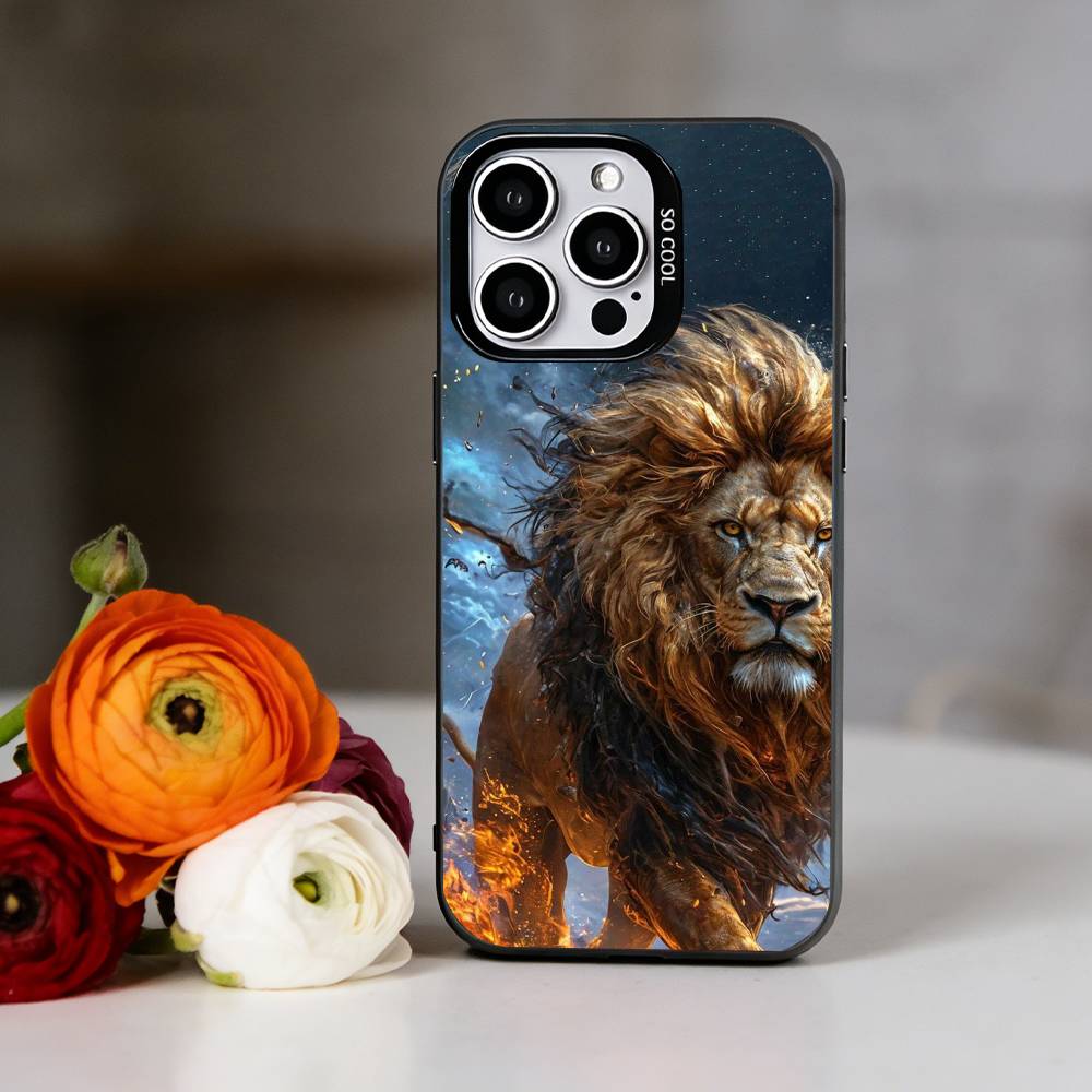 Majestic Lion Phone Case For iPhone 17,16,15,14,13,12,11 Plus,Pro Max,XS,Colorful Silver Phone case Funda Cover iPhone17PRO