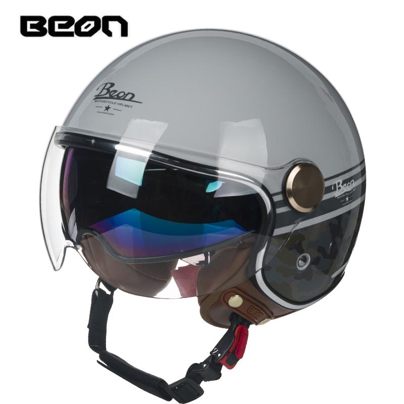 BEON Double Lens Motorcycle Half Helmet Men and Women Motorcycle Retro Helmet Four Seasons General Summer