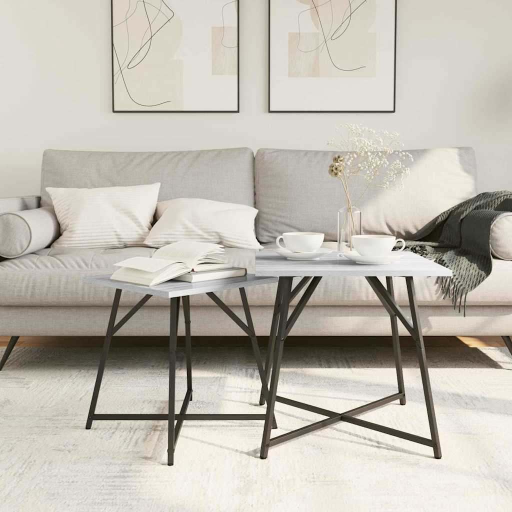 Side Table Set 2 Pcs Grey Sonoma and Black