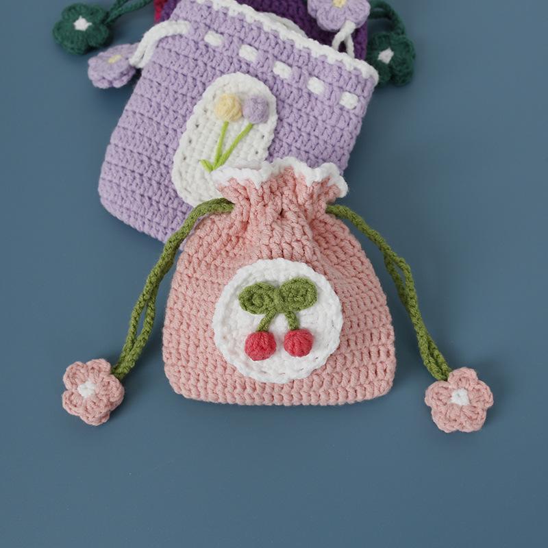 Handmade Sweet Knit Crochet Drawstring Coin Purse